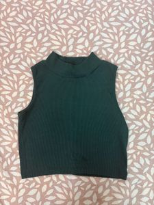 Green Mock Neck Crop Top