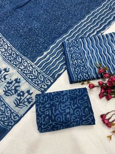 Indigo Block Print Dress Material