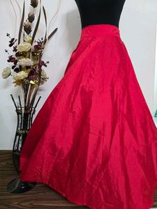 Red Solid Flared Maxi Lehenga Skirt