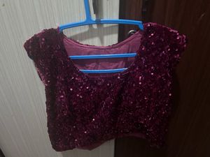 Magenta Sequin Velvet New Readymade Blouse