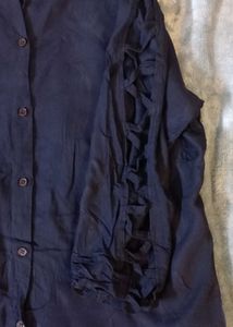 Navy Button-Down Top