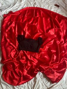 Red Satin Saree with black stretchable blouse