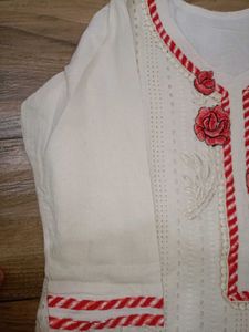 White&amp;Red Embroidered Kurti Set.