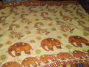 Womens Cotton Yellow Elephant Printed Saree