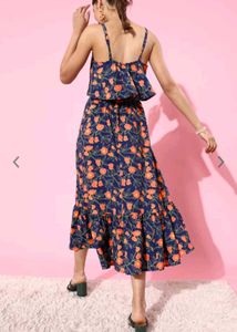 Women Deep Navy Blue Floral Sun Dress