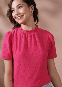 Ketch- Pink Eyelet Blouse - Ruffle Neck