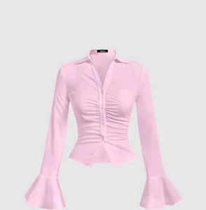 Pink Fitted Bell Sleeve Top
