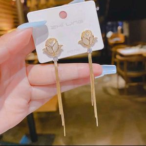 Korean Rose Tassel Earrings