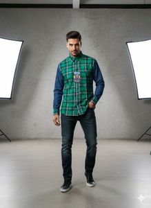 Men&#39;s Green Plaid Shirt