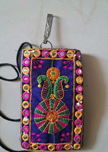 Handcrafted Ethnic Embroidered Mobile Pouch with M