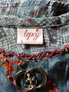 Long Blue Anarkali Kurta - Large Size