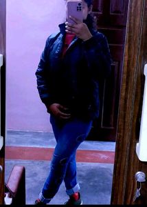 CUT WORK ROYAL BLUE TOP WITH GLAMOROUS JEANS SET