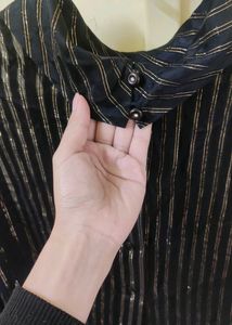 Black Shirt With Gold Strips