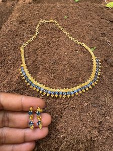 Blue Stone &amp; Gold-Tone Necklace Earring Set