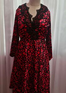 Red Leopard Print Velvet Dress