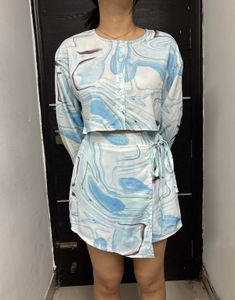Blue & White Top + Skort Set