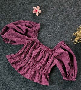 Purple Off-Shoulder Puff Sleeve Top