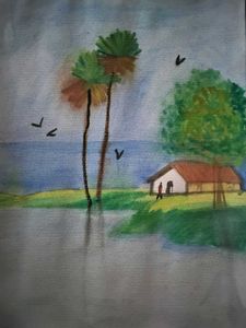 Paintings(1 Canvas And 4 Watercolor)+stands
