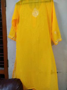 Lakhnawi ,mirror Work,yellow Kurti