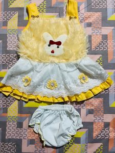 Cute Yellow And White Baby Frock