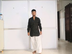 BLACK APPLE CUT KURTA WITH WHITE SALWAR