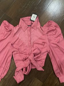 Pink Tie-Front Blouse