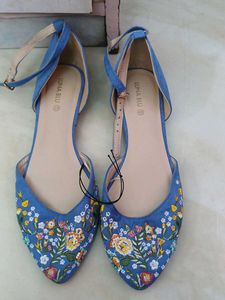 Colourful Blue Ballerina Shoes with Ankle Strap
