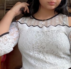 White Korean Style Cold Shoulder Top