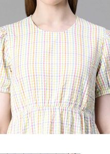Yellow Plaid A-Line Midi Dress