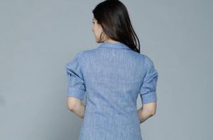 Blue Puff Sleeve Button-Up Top | Size: XXL | 44”