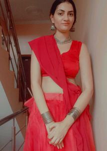 Elegant Red Organza lehnga With Stitched Blouse