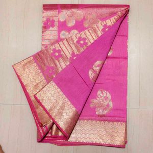 Pink Cotton Blend Saree