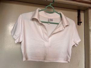 White Crop Polo Top
