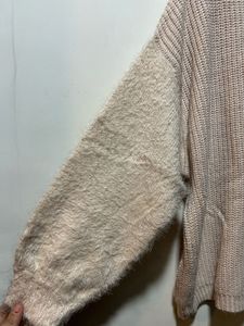Blush Sweater with Fuzzy Sleeves