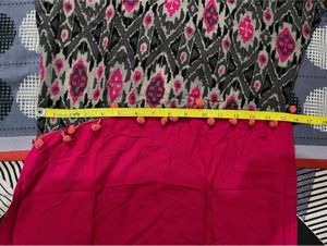 Ikat Fusion Kurti - Grey/Pink - Size L