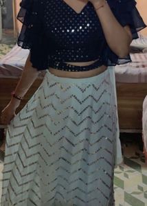 Shimmering Teal Sequin Lehenga Choli Set