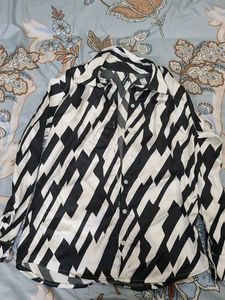 Satin Black And Whote Striped Shirt