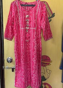 Pink Bandhani Print Kurti With Sharara
