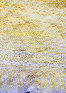 Yellow Cotton Thread Work Crop Top/Shirt