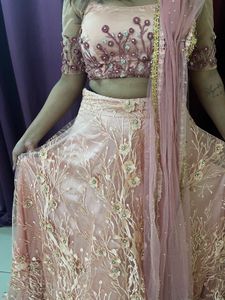 Peach Floral Embroidered Lehenga