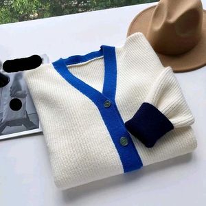 ✨ Cozy Cream &amp; Blue Knit Cardigan