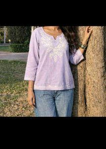 Embroidered Lavender Tunic Top