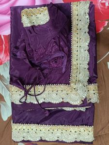 Beautiful Purple 💜 Saree With Stitched Blouse