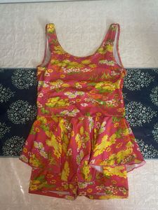 Girls Pink Floral Swimsuit