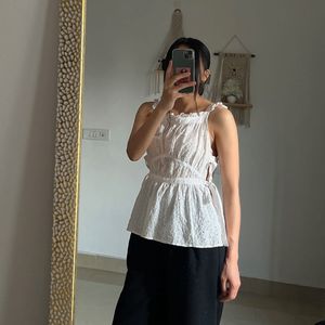 White Eyelet Top with Tie Knot detailing