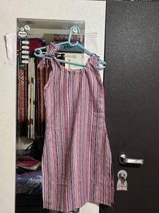 Striped Sleeveless Mini Knot Kurti