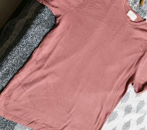 Women Pink Cotton Oversized Casual Tshirt