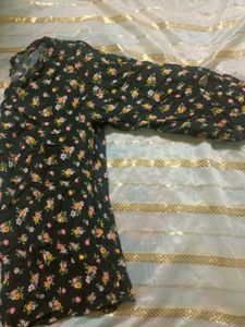 Floral Print Black Top