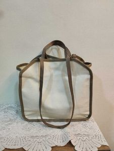 Canvas Tote Bag with Brown Trim