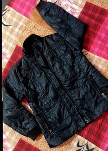 WOMEN SOLID BLACK PUFFER JACKET (SIZE-S)